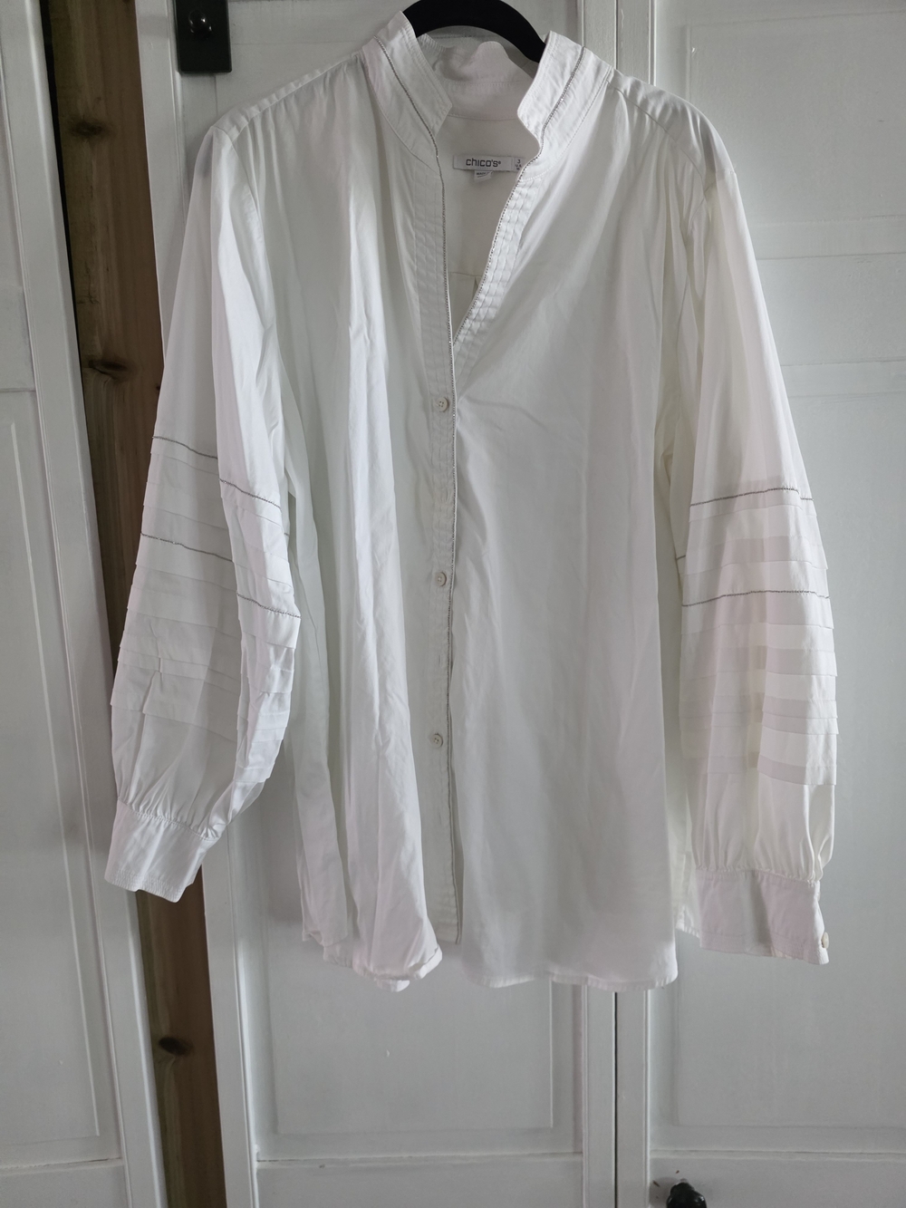 Chico's White Pintuck Sleeve Button-Front Shirt